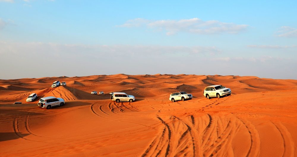 Land Rovers in desert