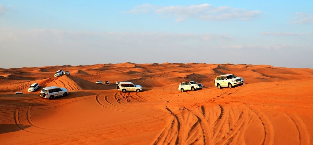 Land Rovers in desert