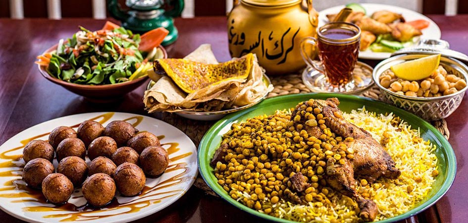 The traditional food of UAE on a table