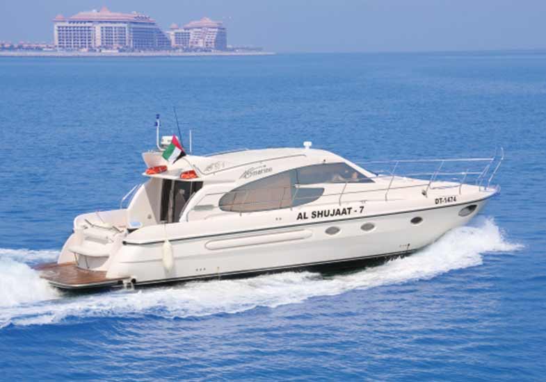 50 feet luxury yacht cruising around Dubai Marina
